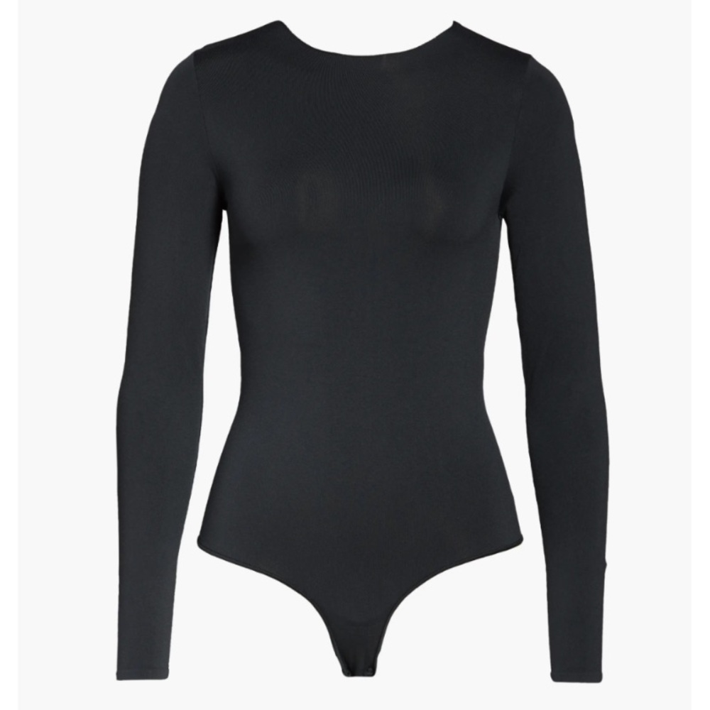 SKIMS Essential Crewneck Long Sleeve Bodysuit in Onyx